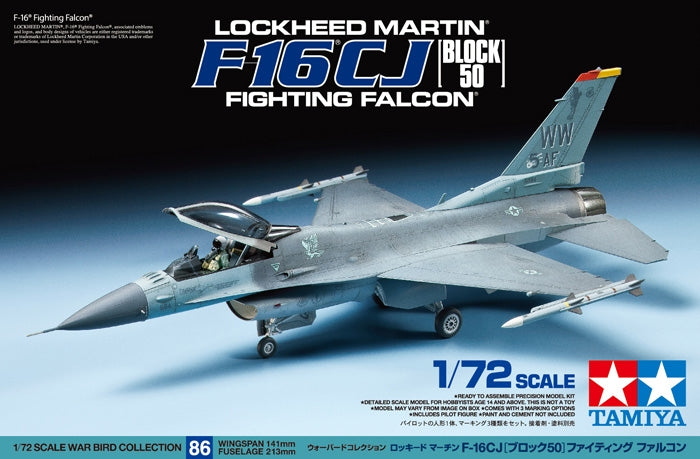 TAM60786 - 1/72 Tamiya F16 CJ Block 50 Fighting Falcon Fighter