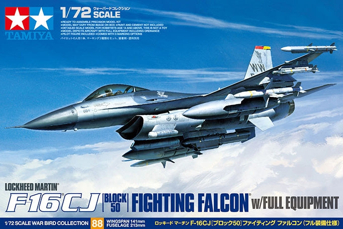 TAM60788 - 1/72 Tamiya F16CJ Block 50 Fighting Falcon Aircraft w/Full Equipment