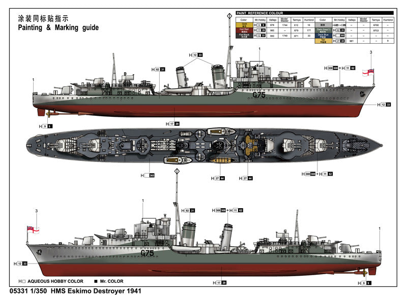 HMSESKIMO DESTROYER 1941 1/350