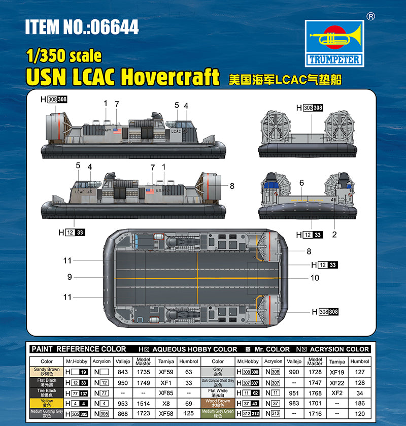 Trumpeter TRU06644 1/350 USN LCAC Hovercraft Plastic Model kit, Multicolour