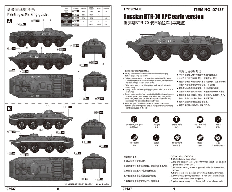 RUSSIAN BTR-70 APC EARLY VERSION 1/72