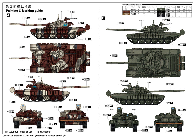 Trumpeter Russian T-72B1 MBT (w/kontakt-1 reactive armor)