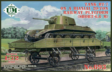 1/72 Uni Model Tank BT-7 on a biaxial 20-ton raieway platform (short-6.6 m)