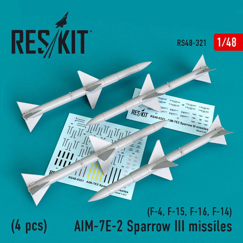 Reskit AIM-7E-2 Sparrow III missiles (4pcs) (F-4, F-15, F-16, F-14) (F-4, F-15, F-16, F-14) (1/48)