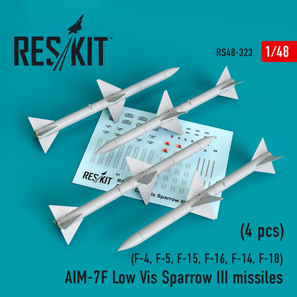 Reskit AIM-7F Low Vis Sparrow III missiles (4pcs) (F-4, F-5, F-15, F-16, F-14, F-18) (1/48)