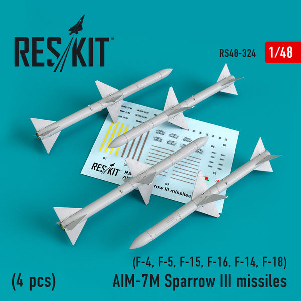 Reskit AIM-7M Sparrow III missiles (4pcs) (F-4, F-5, F-15, F-16, F-14, F-18) (1/48)