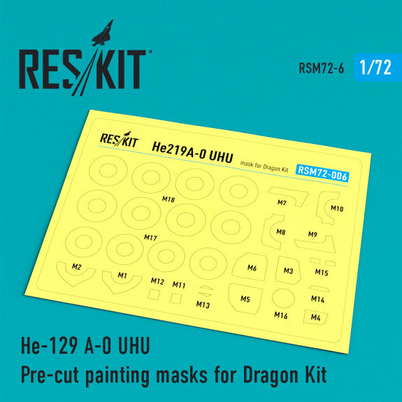 Reskit He-129 A-0 UHU Pre-cut painting masks for Dragon Kit (1/72)