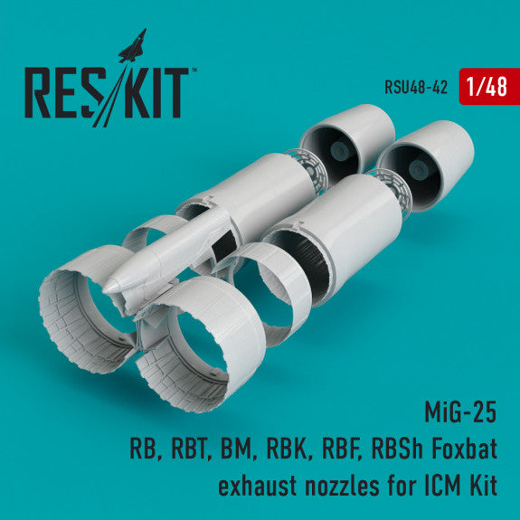 Reskit MiG-25 RB, RBT, BM, RBK, RBF, RBSh Foxbat exhaust nozzles for ICM Kit (1/48)