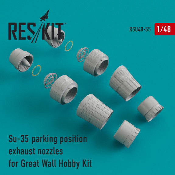 Reskit Su-35 parking position exhaust nozzles for Great Wall Hobby Kit (1/48)