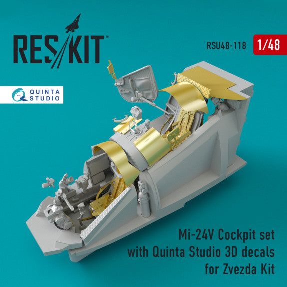 Reskit Mi-24V Cockpit set with Quinta Studio 3D decals for Zvezda Kit (1/48)